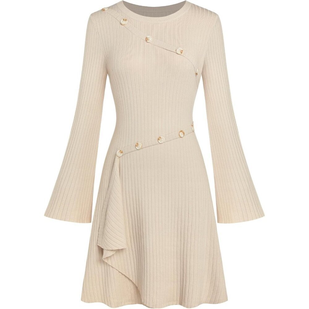 Women's Knit Sweater Dress Fall Casual Mini A Line Long Sleeve
